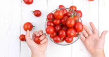 ciotola su un tavolo piena di pomodori