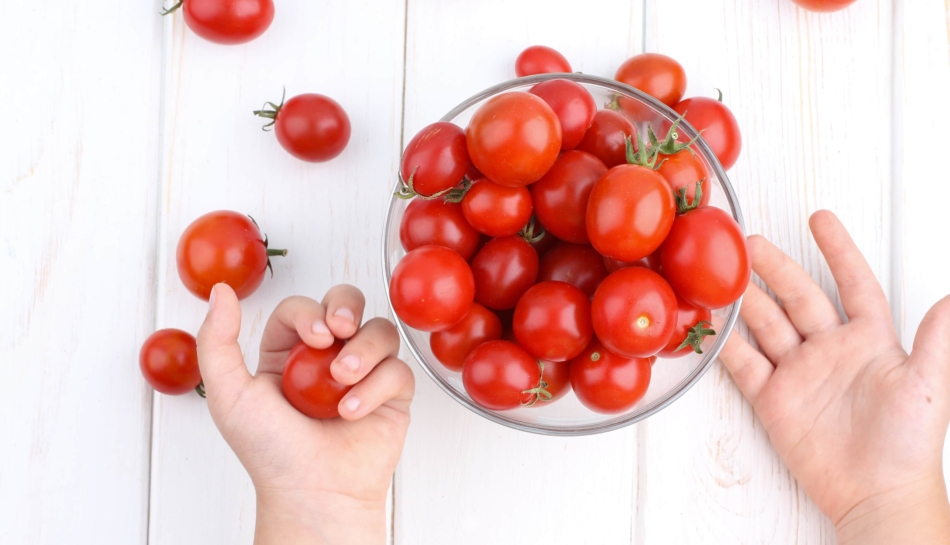 ciotola su un tavolo piena di pomodori