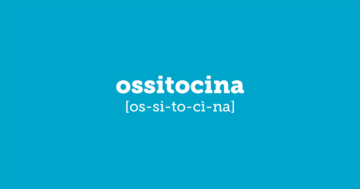 Pannello con la parola ossitocina e la sua pronuncia