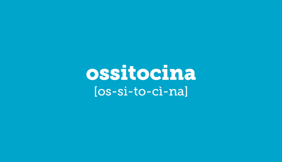 Pannello con la parola ossitocina e la sua pronuncia