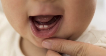 mamma mostra primi denti del suo bambino