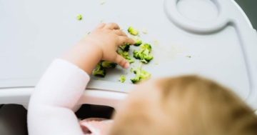bambino mangia broccoli in svezzamento vegetariano