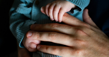 Le mani del bambino stringono quella del genitore