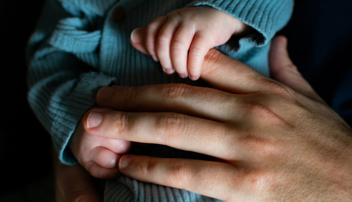 Le mani del bambino stringono quella del genitore
